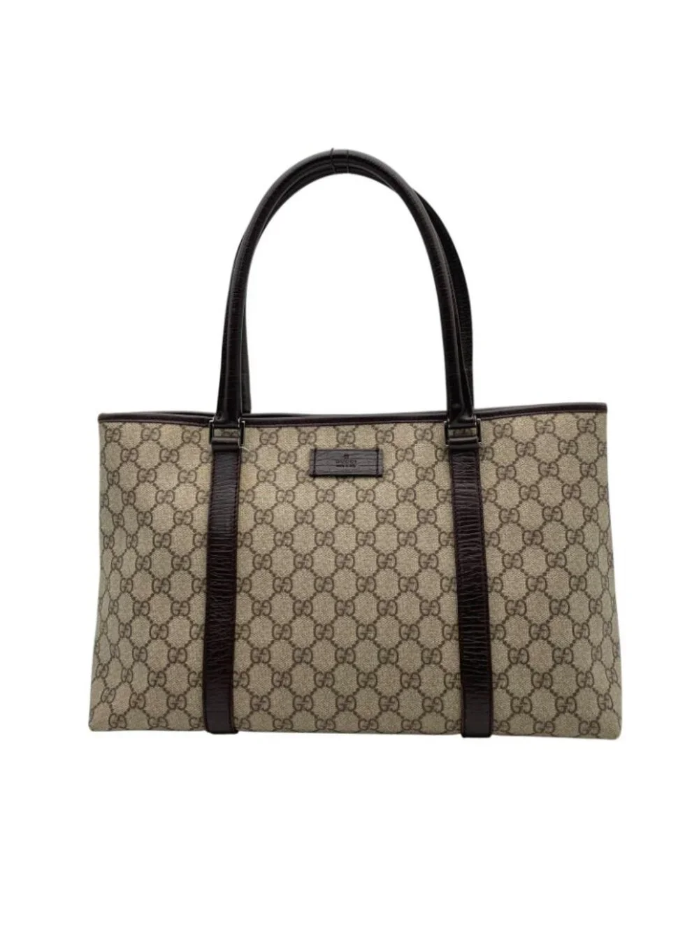 Gucci Tote Handle GG Supreme Leather Gray Judah Brown Silver Classic Simple